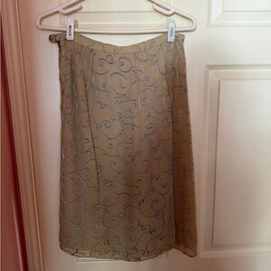 Beige Swirl Embroidered A-Line Skirt